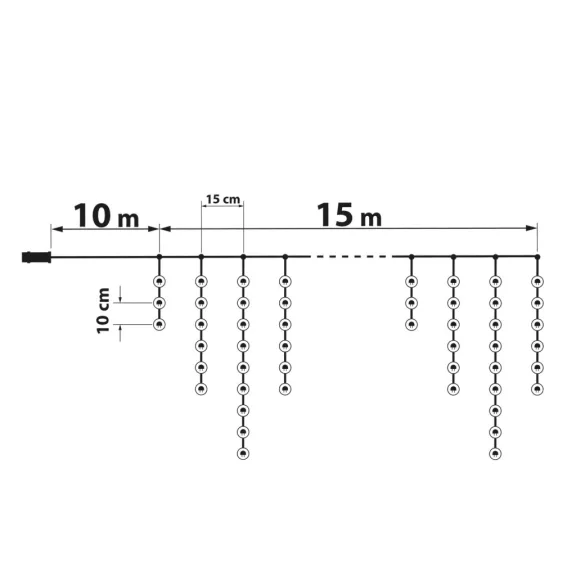 Fényfüzér függöny - 15 m - hidegfehér - 600 LED - 100-240V - 6W - átlátszó kábel Fényfüzér függöny - 15 m - hidegfehér - 600 LED - 100-240V - 6W - átlátszó kábel