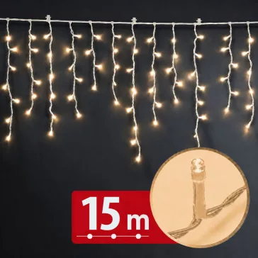   Fényfüzér függöny - 15 m - melegfehér - 600 LED - 100-240V - 6W - átlátszó kábel
