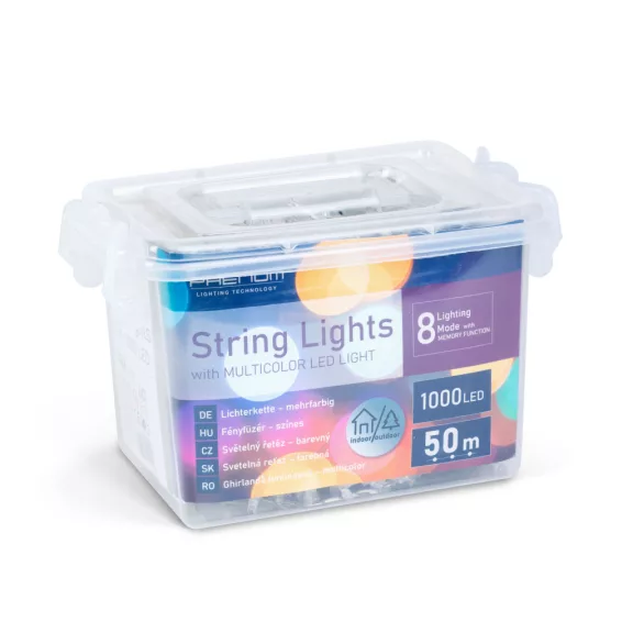 Fényfüzér - 50 m - színes - 1000 LED - 220-240V - 9W - zöld kábel Fényfüzér - 50 m - színes - 1000 LED - 220-240V - 9W - zöld kábel