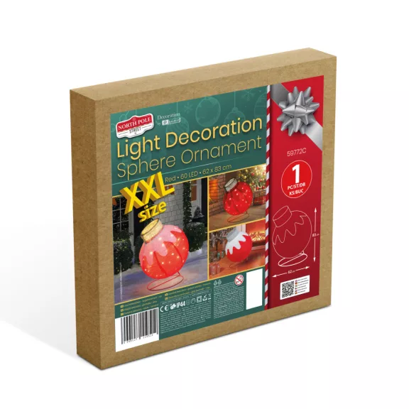 Világító dekoráció - gömbdísz - 60 LED - 60 x 83 cm - piros - 100-200V AC Világító dekoráció - gömbdísz - 60 LED - 60 x 83 cm - piros - 100-200V AC