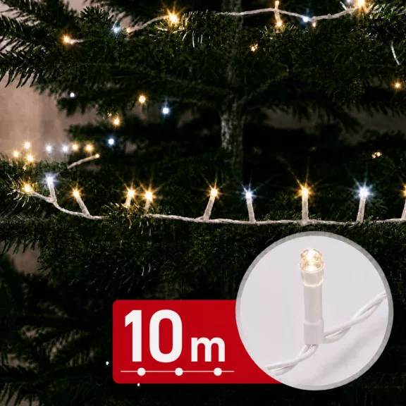 Fényfüzér - 10 m - 400 melegfehér & 100 hidegfehér LED - 100-240V - 6W - fehér kábel Fényfüzér - 10 m - 400 melegfehér & 100 hidegfehér LED - 100-240V - 6W - fehér kábel