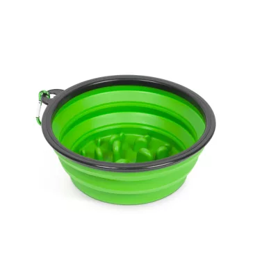   Összenyomható etetőtál - habzsolásgátlóval - zöld - 1000 ml