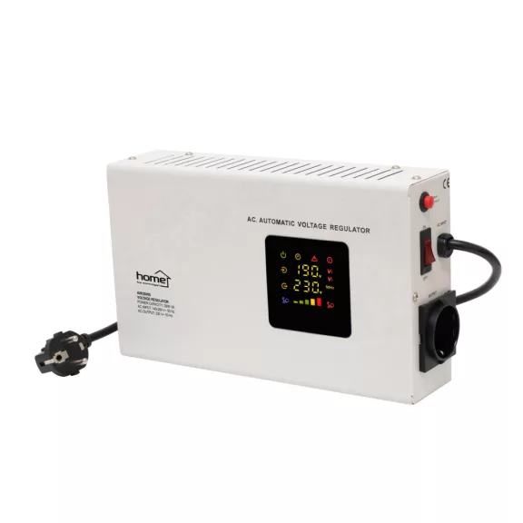 HOME AVR2000S feszültségstabilizátor, 2000VA, automatikus működés, vékony kivitel, falra szerelhető, színes digitális kijelző, teljeskörű meghibásodás elleni védelem HOME AVR2000S feszültségstabilizátor, 2000VA, automatikus működés, vékony kivitel, falra szerelhető, színes digitális kijelző, teljeskörű meghibásodás elleni védelem