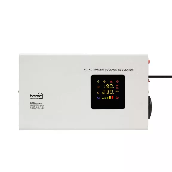 HOME AVR2000S feszültségstabilizátor, 2000VA, automatikus működés, vékony kivitel, falra szerelhető, színes digitális kijelző, teljeskörű meghibásodás elleni védelem HOME AVR2000S feszültségstabilizátor, 2000VA, automatikus működés, vékony kivitel, falra szerelhető, színes digitális kijelző, teljeskörű meghibásodás elleni védelem