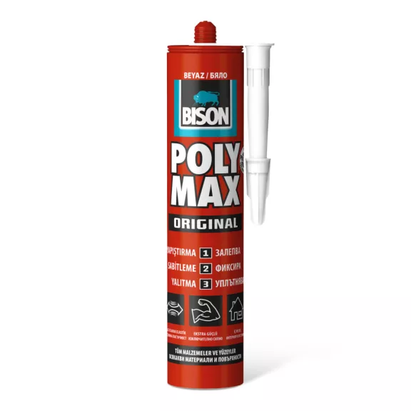 BISON Poly Max original fehér tömítő, SM polymer ragasztó, 465g BISON Poly Max original fehér tömítő, SM polymer ragasztó, 465g