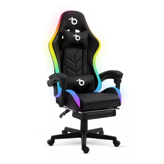 RGB LED-es gamer szék - karfával, párnával - fekete RGB LED-es gamer szék - karfával, párnával - fekete