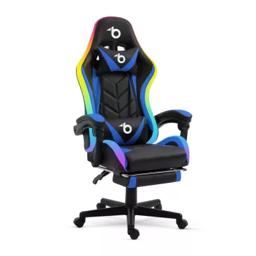   RGB LED-es gamer szék - karfával, párnával - fekete / kék