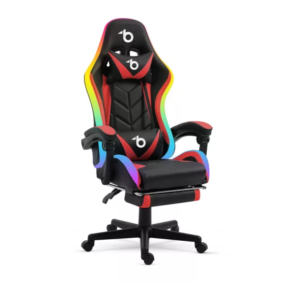 RGB LED-es gamer szék - karfával, párnával - fekete / piros RGB LED-es gamer szék - karfával, párnával - fekete / piros