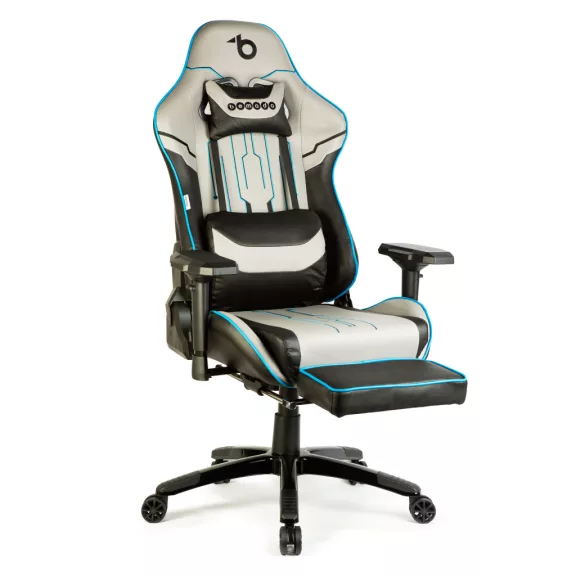 Gamer szék párnával - szürke/fekete/kék - 84 x 52 / 48 x 50 cm Gamer szék párnával - szürke/fekete/kék - 84 x 52 / 48 x 50 cm