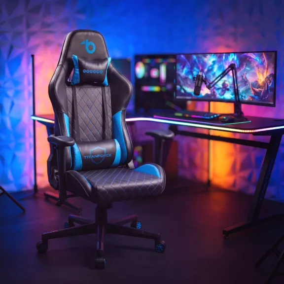TItanForce gamer szék párnával - fekete/kék - 122 x 65 x 53 cm TItanForce gamer szék párnával - fekete/kék - 122 x 65 x 53 cm