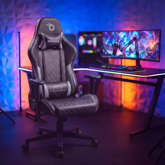 TItanForce gamer szék párnával - fekete/szürke - 122 x 65 x 53 cm TItanForce gamer szék párnával - fekete/szürke - 122 x 65 x 53 cm