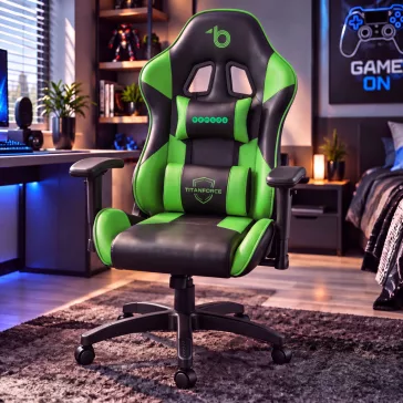   Gamer szék - fejtámlával, deréktámasszal - zöld - 72 x 52 cm / 50 x 44 cm