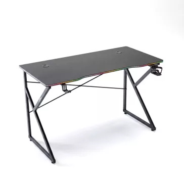   Gamer asztal - 120 x 60 x 75 cm - RGB LED, USB, pohártartó, fejhallgató tartó, 15 mm MDF - fekete