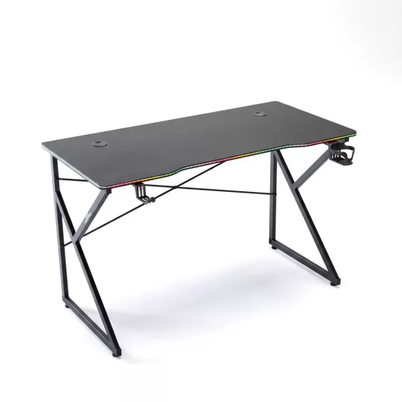 Gamer asztal - 120 x 60 x 75 cm - RGB LED, USB, pohártartó, fejhallgató tartó, 15 mm MDF - fekete Gamer asztal - 120 x 60 x 75 cm - RGB LED, USB, pohártartó, fejhallgató tartó, 15 mm MDF - fekete