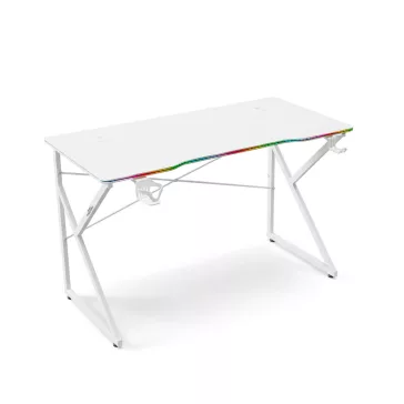   Gamer asztal - 120 x 60 x 75 cm - RGB LED, USB, pohártartó, fejhallgató tartó, 15 mm MDF - fehér