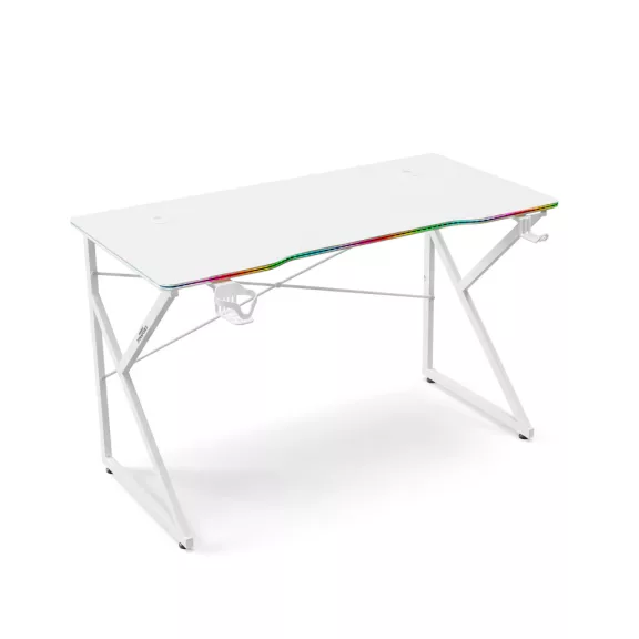 Gamer asztal - 120 x 60 x 75 cm - RGB LED, USB, pohártartó, fejhallgató tartó, 15 mm MDF - fehér Gamer asztal - 120 x 60 x 75 cm - RGB LED, USB, pohártartó, fejhallgató tartó, 15 mm MDF - fehér