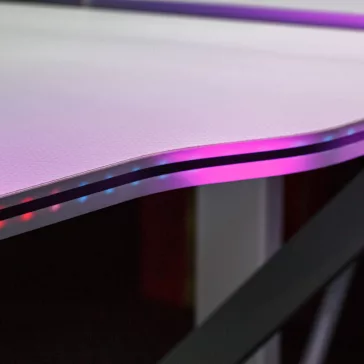   Gamer asztal - 120 x 60 x 75 cm - RGB LED, USB, pohártartó, fejhallgató tartó, 15 mm MDF - fehér