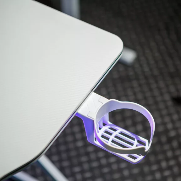 Gamer asztal - 120 x 60 x 75 cm - RGB LED, USB, pohártartó, fejhallgató tartó, 15 mm MDF - fehér Gamer asztal - 120 x 60 x 75 cm - RGB LED, USB, pohártartó, fejhallgató tartó, 15 mm MDF - fehér
