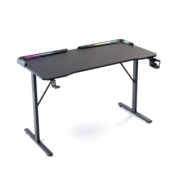Gamer asztal - 120 x 60 x 75 cm - RGB LED, USB, pohártartó, fejhallgató tartó, szénszálas - fekete Gamer asztal - 120 x 60 x 75 cm - RGB LED, USB, pohártartó, fejhallgató tartó, szénszálas - fekete