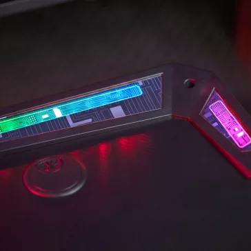   Gamer asztal - 120 x 60 x 75 cm - RGB LED, USB, pohártartó, fejhallgató tartó, szénszálas - fekete