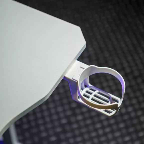 Gamer asztal - 120 x 60 x 75 cm - RGB LED, USB, pohártartó, fejhallgató tartó, szénszálas - fehér Gamer asztal - 120 x 60 x 75 cm - RGB LED, USB, pohártartó, fejhallgató tartó, szénszálas - fehér