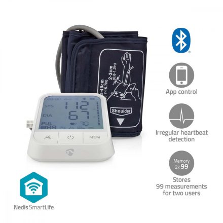 SmartLife Vérnyomásmérő | Bluetooth | LCD Kijelző | 22 - 42 cm | Mozdulatlanul tartás jelzése / Szabálytalan szívverés érzékelése | Fehér