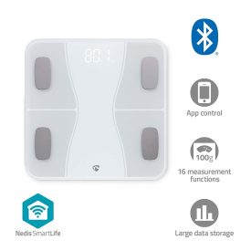   Nedis Bluetooth® okos személy mérleg, max. terhelés 180kg, Android™ / IOS BTHPS11WT