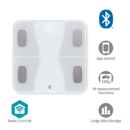 Nedis Bluetooth® okos személy mérleg, max. terhelés 180kg, Android™ / IOS BTHPS11WT