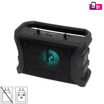   SAL BTWORKY munka és szabadidő hangszóró, 8 W, FM rádió, BT TWS, USB/microSD, AUX, RGB LED, USB-C töltőkábel, ~20 h üzemidő