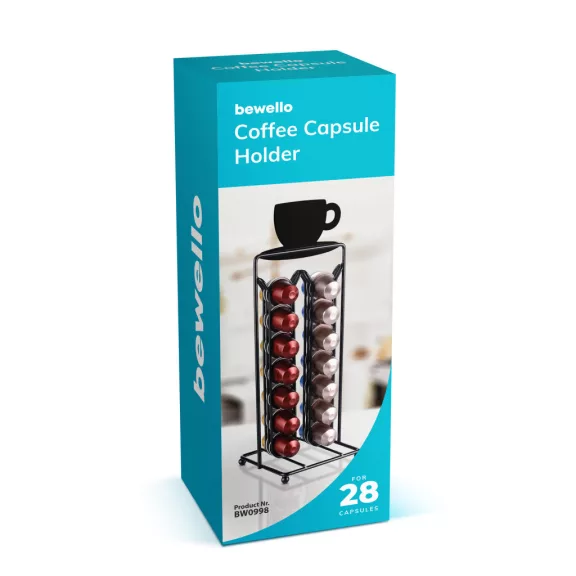 Fém kávékapszula tartó - 28 db Nespresso kapszulához - 125 x 115 x 340 mm - matt fekete