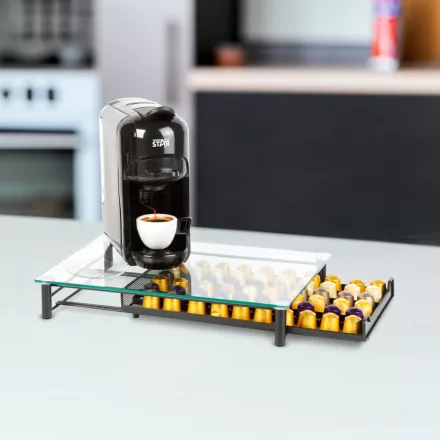 Fém kávékapszula tartó - 60 db Nespresso kapszulához - 410 x 260 x 60 mm - matt fekete
