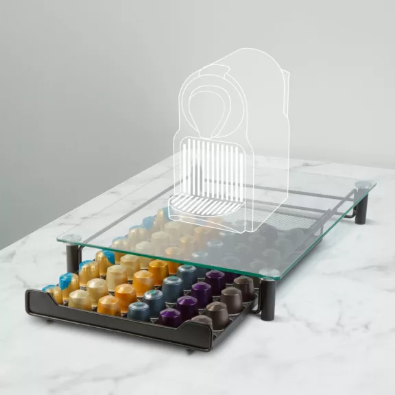 Fém kávékapszula tartó - 60 db Nespresso kapszulához - 410 x 260 x 60 mm - matt fekete