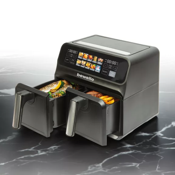 Olaj nélküli fritőz - XXL - 230V - 2200W - dupla kosár, színes érintőkijelző - 4+4 L Olaj nélküli fritőz - XXL - 230V - 2200W - dupla kosár, színes érintőkijelző - 4+4 L