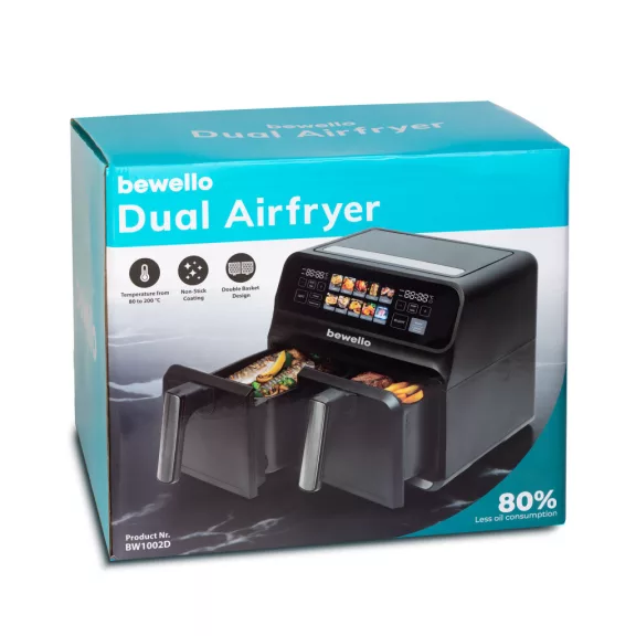 Olaj nélküli fritőz - XXL - 230V - 2200W - dupla kosár, színes érintőkijelző - 4+4 L Olaj nélküli fritőz - XXL - 230V - 2200W - dupla kosár, színes érintőkijelző - 4+4 L