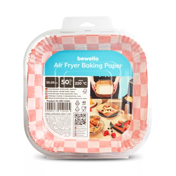 Air fryer sütőpapír - olaj nélküli sütőhöz - kockás, négyzet - 20 cm - 50 db / csomag Air fryer sütőpapír - olaj nélküli sütőhöz - kockás, négyzet - 20 cm - 50 db / csomag