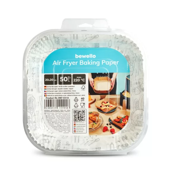 Air fryer sütőpapír - olaj nélküli sütőhöz - mintás, négyzet - 20 cm - 50 db / csomag Air fryer sütőpapír - olaj nélküli sütőhöz - mintás, négyzet - 20 cm - 50 db / csomag