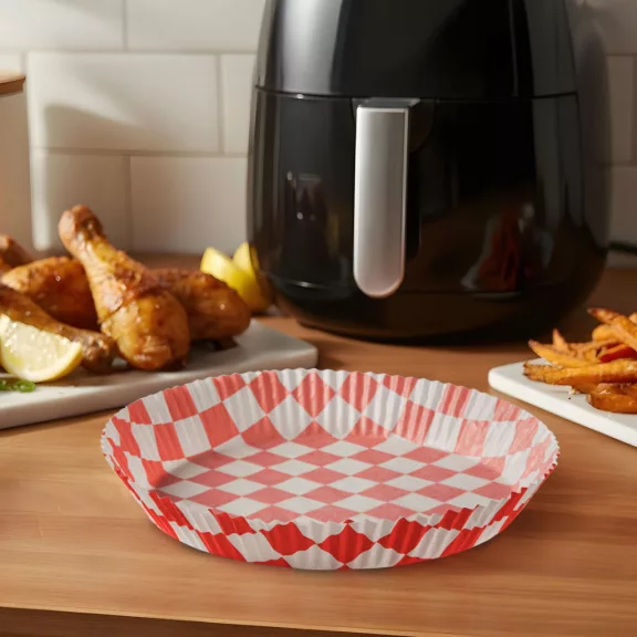 Air fryer sütőpapír - olaj nélküli sütőhöz - kockás, kör - 20 cm - 50 db / csomag Air fryer sütőpapír - olaj nélküli sütőhöz - kockás, kör - 20 cm - 50 db / csomag