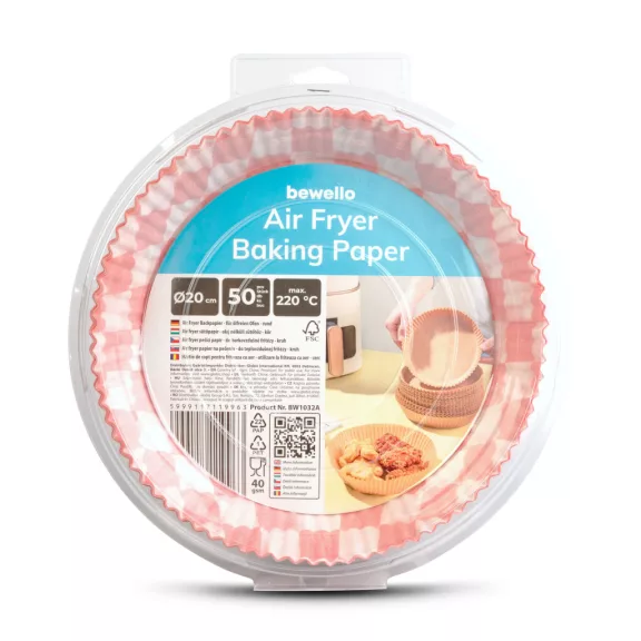 Air fryer sütőpapír - olaj nélküli sütőhöz - kockás, kör - 20 cm - 50 db / csomag Air fryer sütőpapír - olaj nélküli sütőhöz - kockás, kör - 20 cm - 50 db / csomag