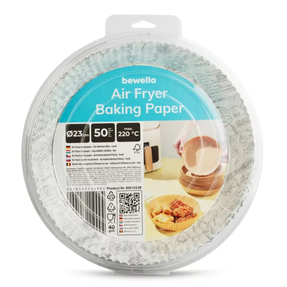 Air fryer sütőpapír - olaj nélküli sütőhöz - mintás, kör - 23 cm - 50 db / csomag Air fryer sütőpapír - olaj nélküli sütőhöz - mintás, kör - 23 cm - 50 db / csomag