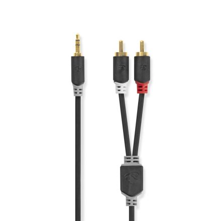 Sztereó audiokábel | 3.5 mm Dugasz | 2x RCA Dugasz | Aranyozott | 5.00 m | Kerek | Antracit | Doboz