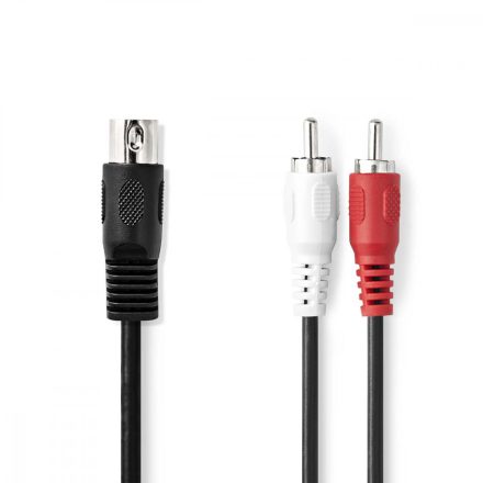 DIN audio kábel | DIN 5 Tűs Dugasz | 2x RCA Dugasz | Nikkelezett | 1.00 m | Kerek | PVC | Fekete | Label