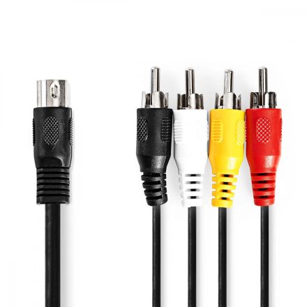 DIN audio kábel DIN 5 Tűs Dugasz | 4x RCA Dugasz | Nikkelezett | 1.00 m | Kerek | PVC | Fekete | Label