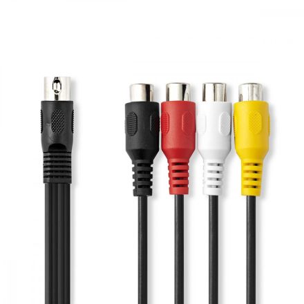 DIN audio kábel | DIN 5 Tűs Dugasz | 4 db RCA aljzat | Nikkelezett | 0.20 m | Kerek | PVC | Fekete | Label