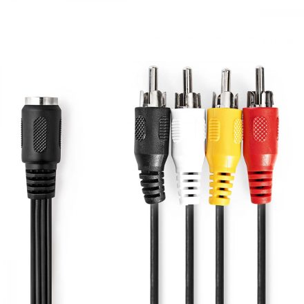 DIN audio kábel | DIN 5-Pin Aljzat | 4x RCA Dugasz | Nikkelezett | 0.20 m | Kerek | PVC | Fekete | Label