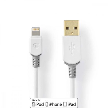 Lightning Kábel | USB 2.0 | Apple Lightning, 8 Pólusú | USB-A Dugasz | 480 Mbps | Aranyozott | 1.00 m | Kerek | PVC | Fehér / Szürke | Ablakos Doboz