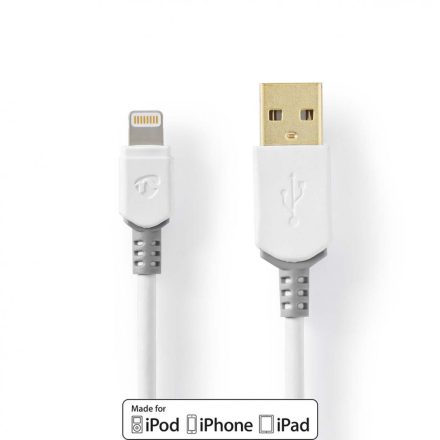 Lightning Kábel | USB 2.0 | Apple Lightning, 8 Pólusú | USB-A Dugasz | 480 Mbps | Aranyozott | 2.00 m | Kerek | PVC | Fehér / Szürke | Doboz