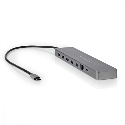 USB Többportos Adapter | USB 3.2 Gen 1 | USB-C™ Dugasz | Micro SD / RJ45 Aljzat / SD / 2x HDMI™ / 2x USB-C™ / 3x USB-A Aljzat | 0.40 m | Kerek | Aranyozott | TPE | Antracit | Doboz