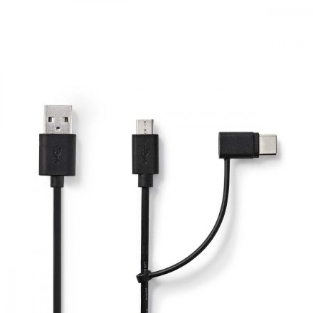 2 az 1-ben kábel | USB 2.0 | USB-A Dugasz | USB Micro-B Dugasz / USB-C™ Dugasz | 480 Mbps | 1.00 m | Nikkelezett | Kerek | PVC | Fekete | Buborékfólia