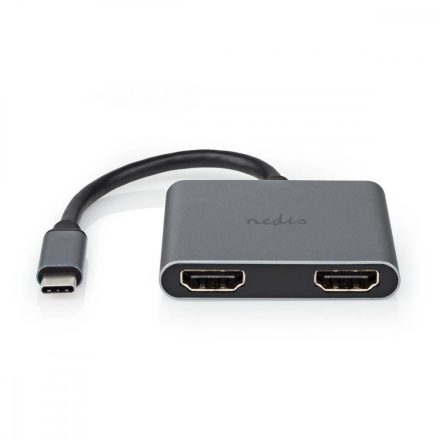 USB-C™ Adapter | USB 3.2 Gen 1 | USB-C™ Dugasz | 2x HDMI™ | 4K@30Hz | 0.10 m | Kerek | Nikkelezett | PVC | Fekete | Doboz