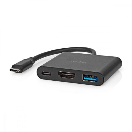 USB Többportos Adapter | USB 3.2 Gen 1 | USB-C™ Dugasz | HDMI™ Kimenet / USB-A Aljzat / USB-C™ Aljzat | 5 Gbps | 0.10 m | Kerek | Nikkelezett | PVC | Fekete | Doboz